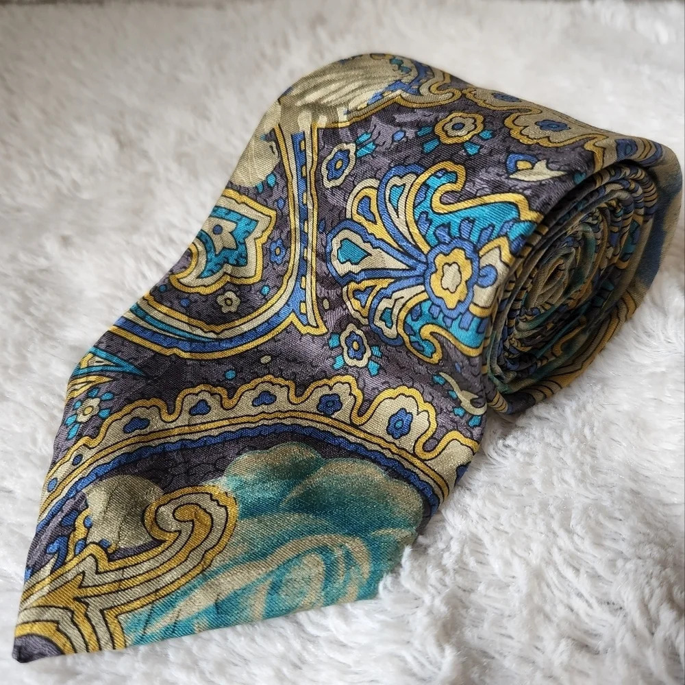 Vintage Guy Laroche Blue & Gold Floral Tie